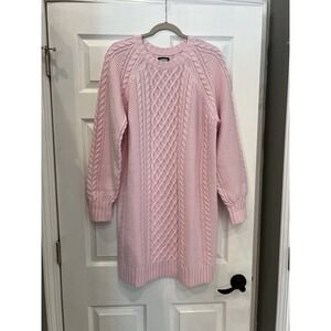 Lands' End Sweater Dress Cotton Acrylic Cable Knit Pink Preppy Coquette Chunky